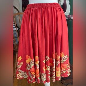 Maya Kern Red Floral Stretchy Skirt L-XXXL